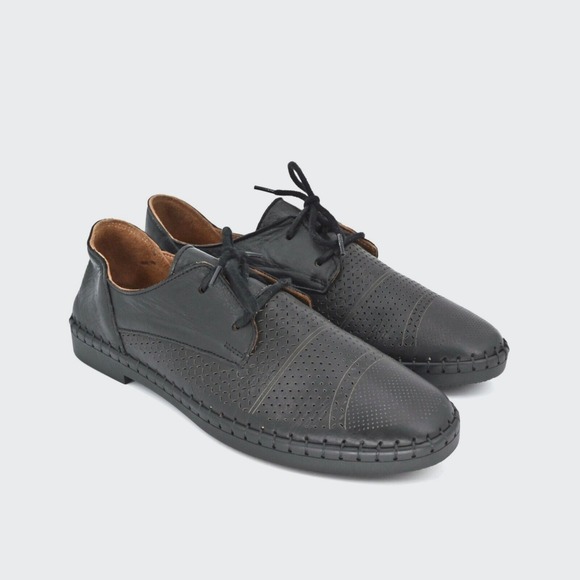 Marak Shoes - MARAK Loafers Womens Size 38 Black Mari Perforated Leather‎ Lace Up Whipstitched